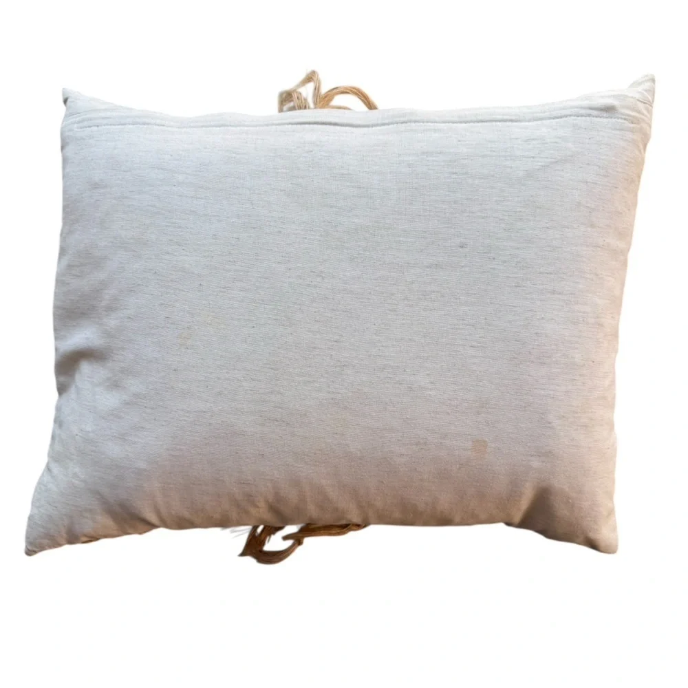 Boho Jute Fringe Woven Accent Pillow Down Feather Insert 12x20